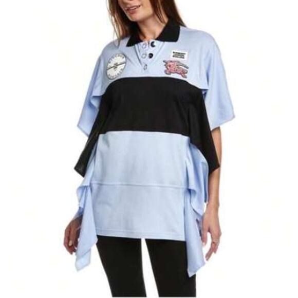 Burberry Oversized Appliqued Color-block Silk-jersey Mini Dress In Blue - Picture 1 of 8